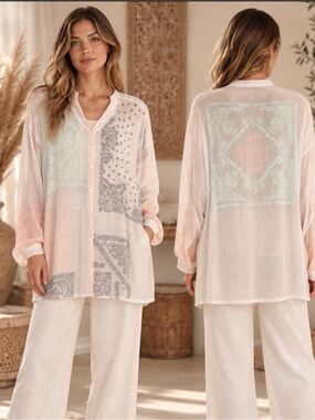 Johnny Was Sheer Paisley Patchwork Button-Down (292909) 🌼 🦋